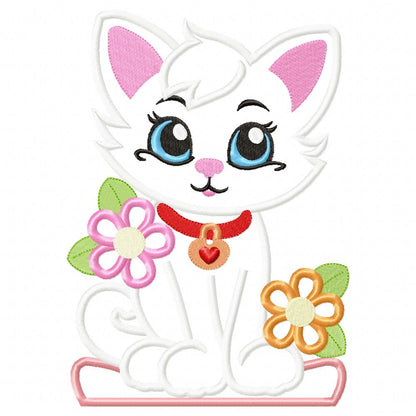 Sweet Kitten with Flowers Garden – Appliqué – Machine Embroidery Design