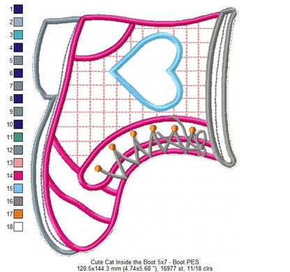 Cute Cat inside the boot Ornament - ITH Project - Machine Embroidery Design