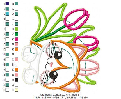 Cute Cat inside the boot Ornament - ITH Project - Machine Embroidery Design