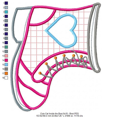 Cute Cat inside the boot Ornament - ITH Project - Machine Embroidery Design
