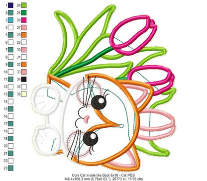 Cute Cat inside the boot Ornament - ITH Project - Machine Embroidery Design