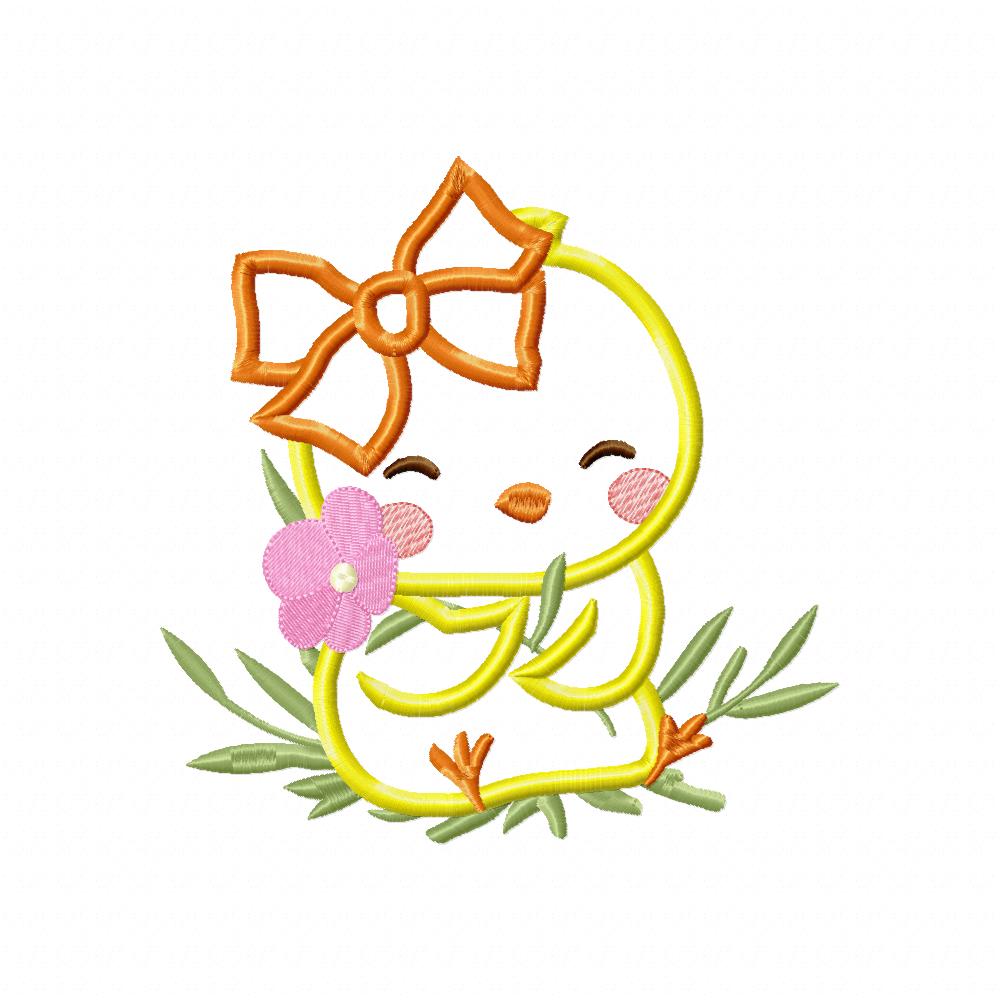 Cute Chick Girl with Bow - Applique - Machine Embroidery Design
