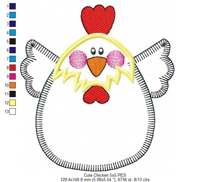 Cute Chicken - Applique - Machine Embroidery Design
