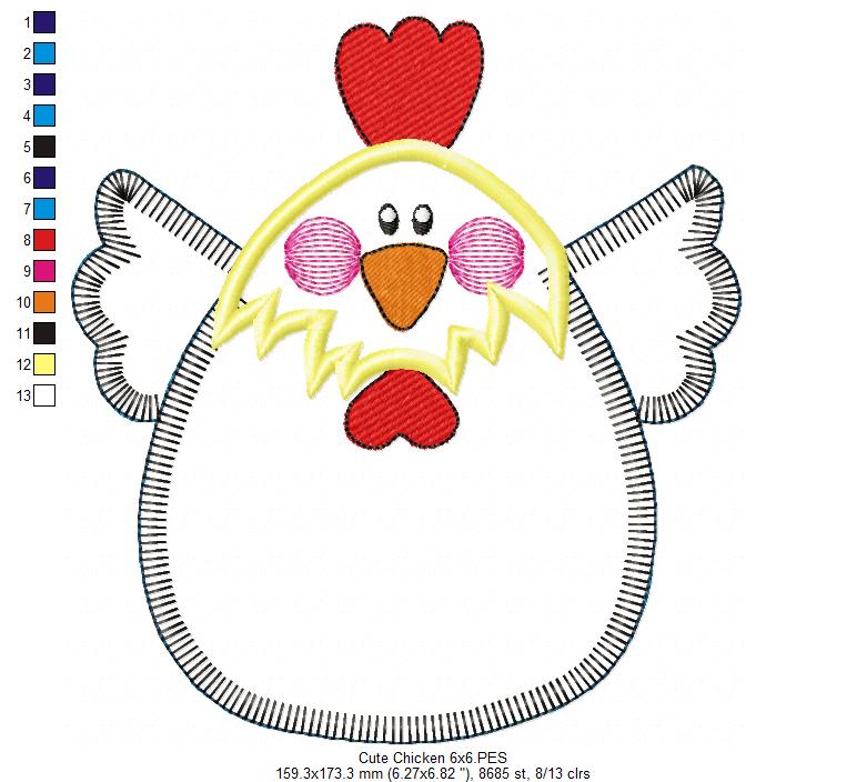 Cute Chicken - Applique - Machine Embroidery Design