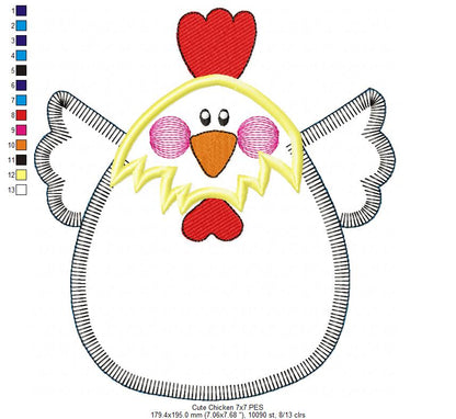 Cute Chicken - Applique - Machine Embroidery Design