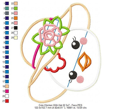 Chicken with Hat Ornament - ITH Project - Machine Embroidery Design