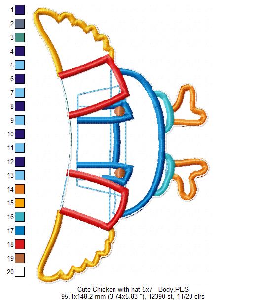 Little Chicken with Hat Ornament - ITH Project - Machine Embroidery Design