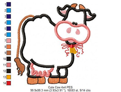 Cute Cow  - Applique - Machine Embroidery Design