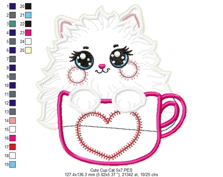 Cat in the cup Vase Ornament - ITH Project - Machine Embroidery Design