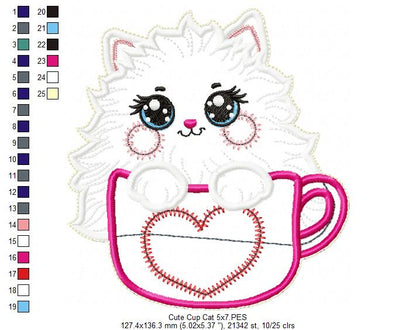 Cat in the cup Vase Ornament - ITH Project - Machine Embroidery Design