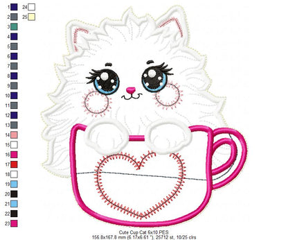 Cat in the cup Vase Ornament - ITH Project - Machine Embroidery Design