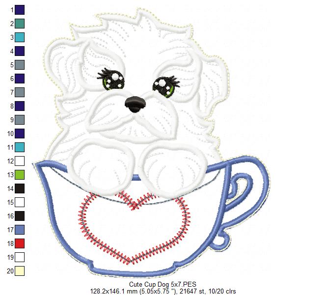 Dog in the cup Vase Ornament - ITH Project - Machine Embroidery Design