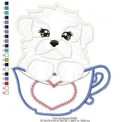 Dog in the cup Vase Ornament - ITH Project - Machine Embroidery Design