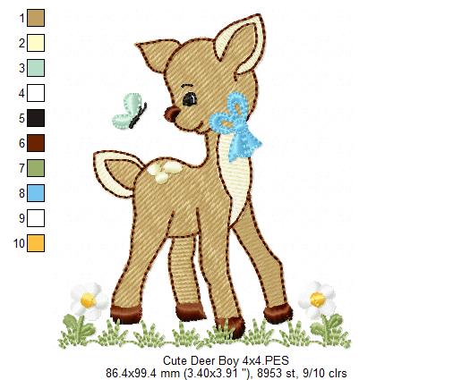 Cute Little Deer Boy - Fill Stitch - Machine Embroidery Design
