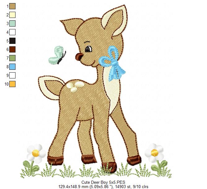 Cute Little Deer Boy - Fill Stitch - Machine Embroidery Design