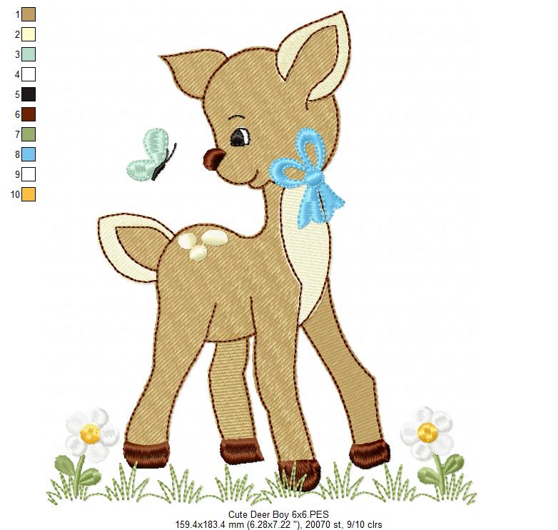 Cute Little Deer Boy - Fill Stitch - Machine Embroidery Design