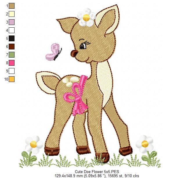 Cute Little Doe Girl - Fill Stitch - Machine Embroidery Design