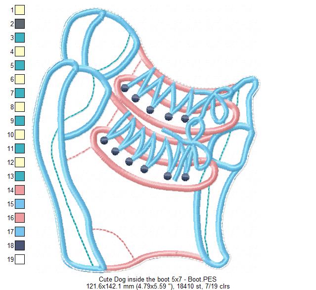 Cute Dog inside the boot Ornament - ITH Project - Machine Embroidery Design