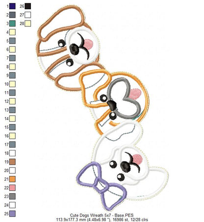 Cute Dogs Wreath - ITH Project - Machine Embroidery Design