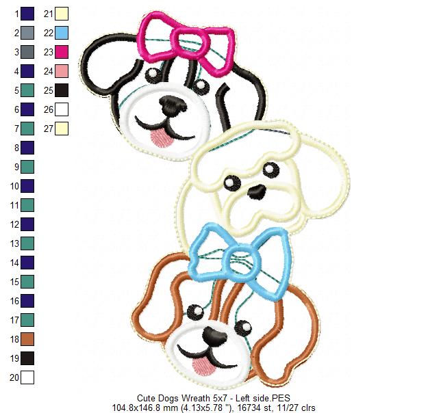 Cute Dogs Wreath - ITH Project - Machine Embroidery Design