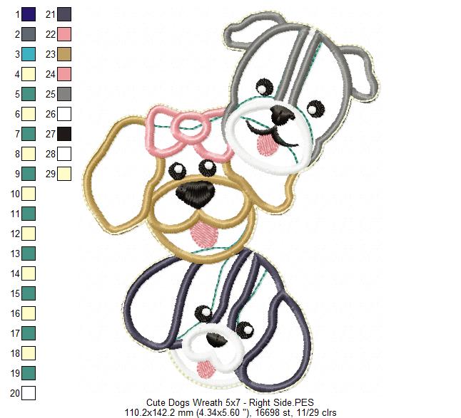 Cute Dogs Wreath - ITH Project - Machine Embroidery Design