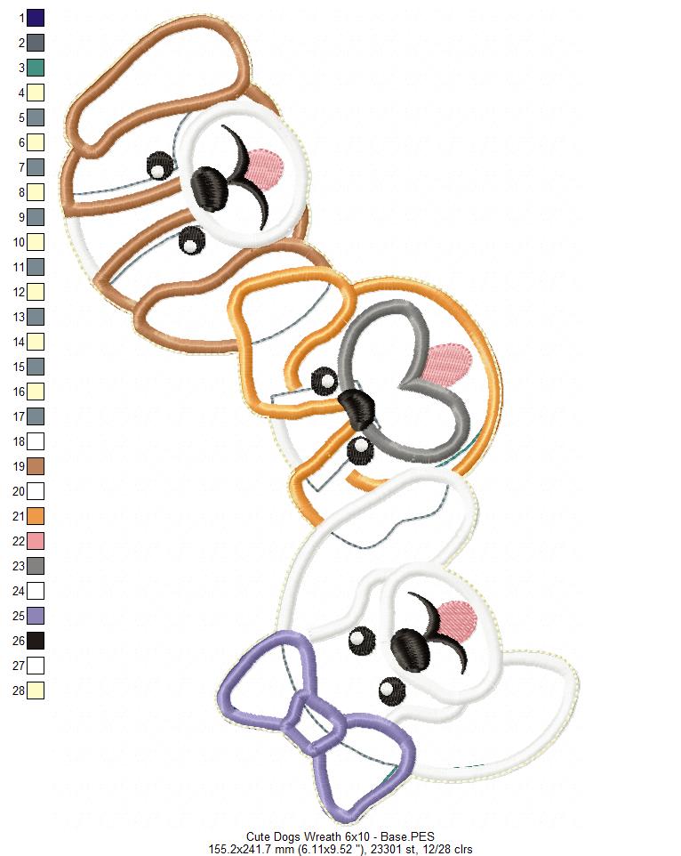 Cute Dogs Wreath - ITH Project - Machine Embroidery Design