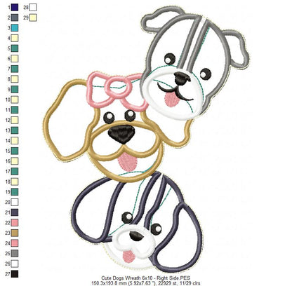 Cute Dogs Wreath - ITH Project - Machine Embroidery Design