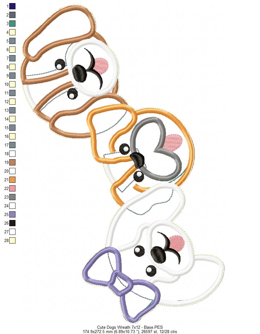 Cute Dogs Wreath - ITH Project - Machine Embroidery Design