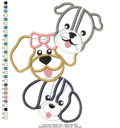 Cute Dogs Wreath - ITH Project - Machine Embroidery Design