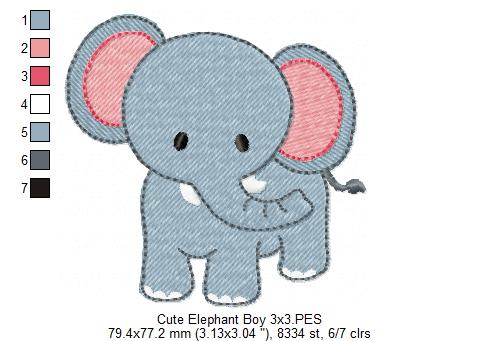 Safari Elephant Boy - Fill Stitch - Machine Embroidery Design