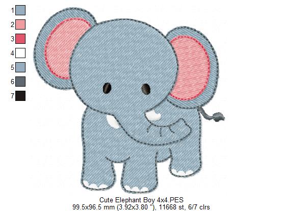Safari Elephant Boy - Fill Stitch - Machine Embroidery Design