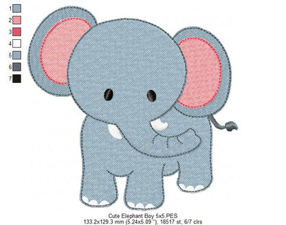 Safari Elephant Boy - Fill Stitch - Machine Embroidery Design