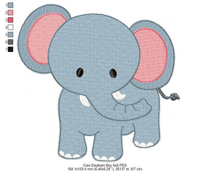 Safari Elephant Boy - Fill Stitch - Machine Embroidery Design