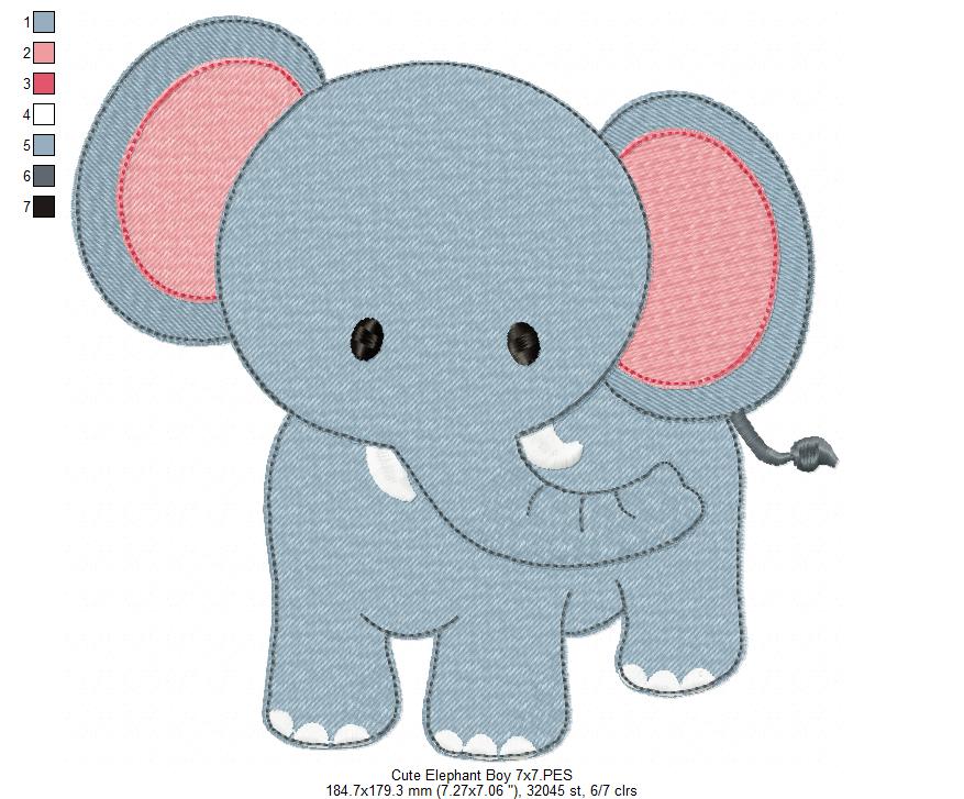 Safari Elephant Boy - Fill Stitch - Machine Embroidery Design