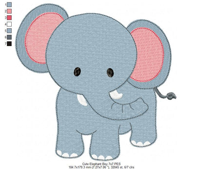 Safari Elephant Boy - Fill Stitch - Machine Embroidery Design