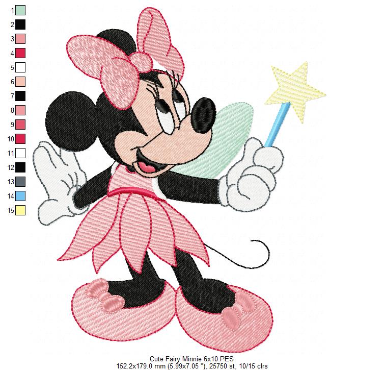 Fairy Mouse Girl with Magic Wand - Fill Stitch - Machine Embroidery Design