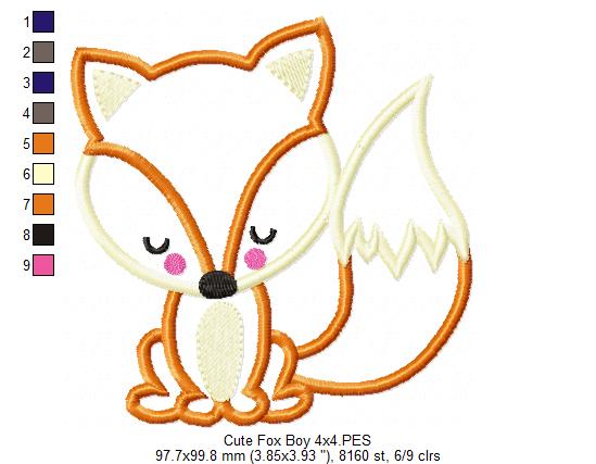 Cute Fox Boy - Applique - Machine Embroidery Design