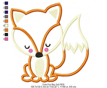 Cute Fox Boy - Applique - Machine Embroidery Design