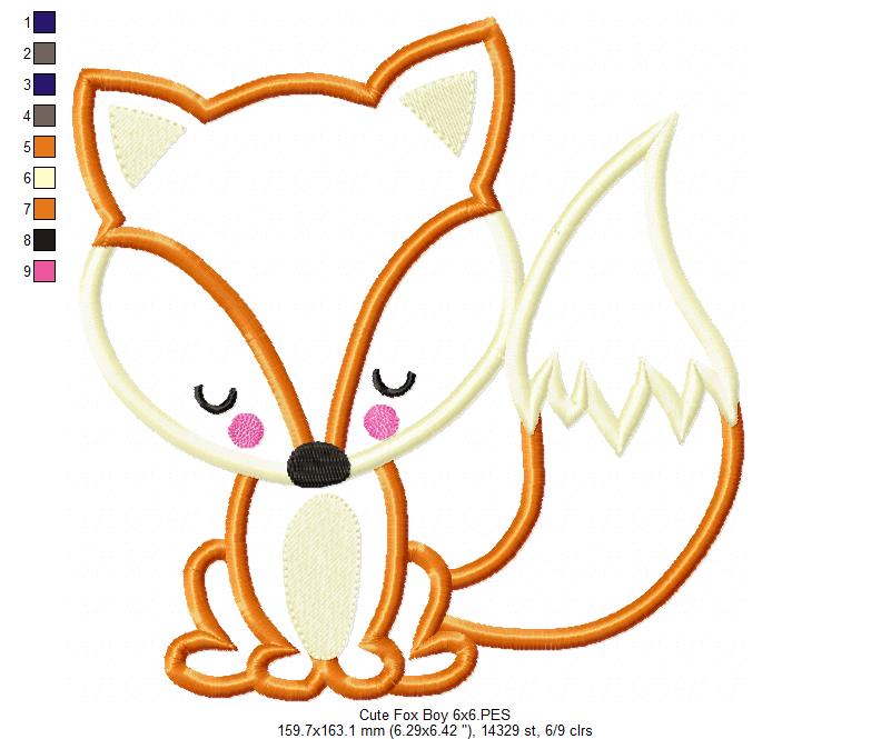 Cute Fox Boy - Applique - Machine Embroidery Design