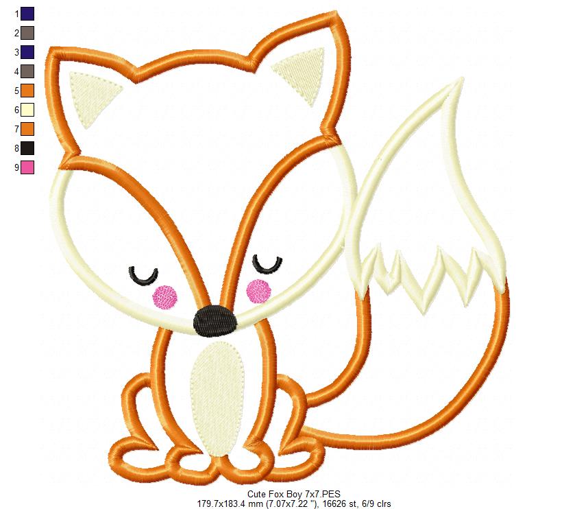 Cute Fox Boy - Applique - Machine Embroidery Design