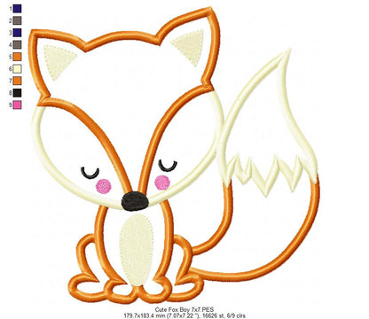 Cute Fox Boy - Applique - Machine Embroidery Design