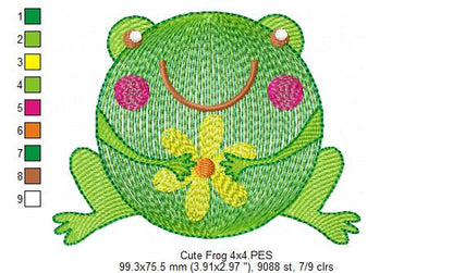 Cute Frog - Rippled Stitch - Machine Embroidery Design