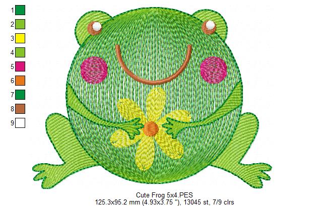 Cute Frog - Rippled Stitch - Machine Embroidery Design