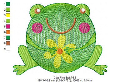 Cute Frog - Rippled Stitch - Machine Embroidery Design