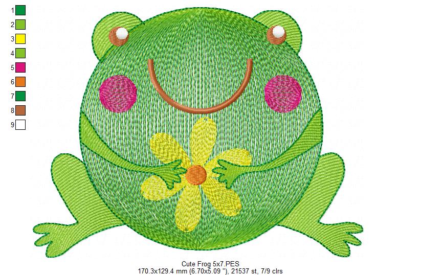 Cute Frog - Rippled Stitch - Machine Embroidery Design