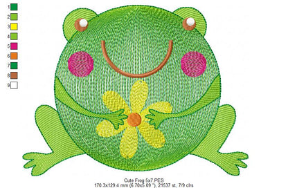 Cute Frog - Rippled Stitch - Machine Embroidery Design