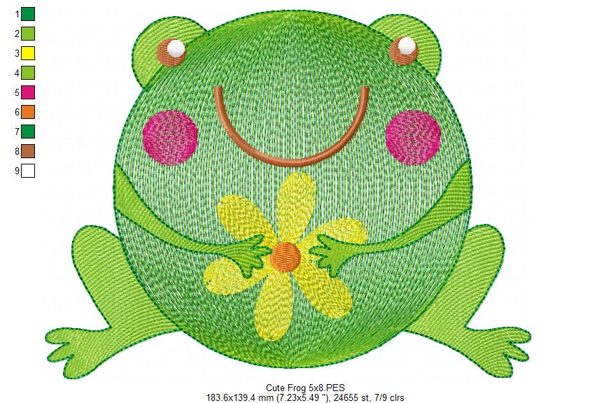 Cute Frog - Rippled Stitch - Machine Embroidery Design