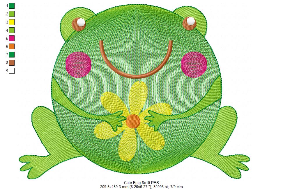 Cute Frog - Rippled Stitch - Machine Embroidery Design