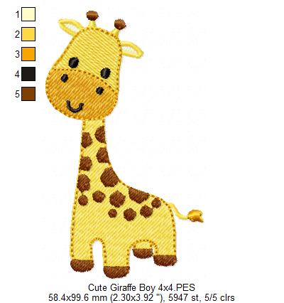 Safari Giraffe Boy - Fill Stitch - Machine Embroidery Design