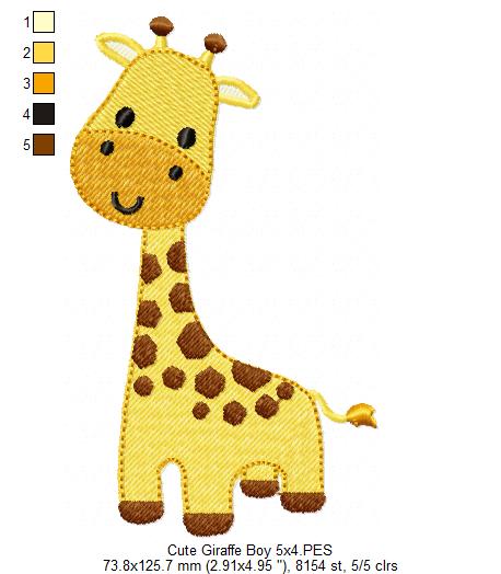 Safari Giraffe Boy - Fill Stitch - Machine Embroidery Design